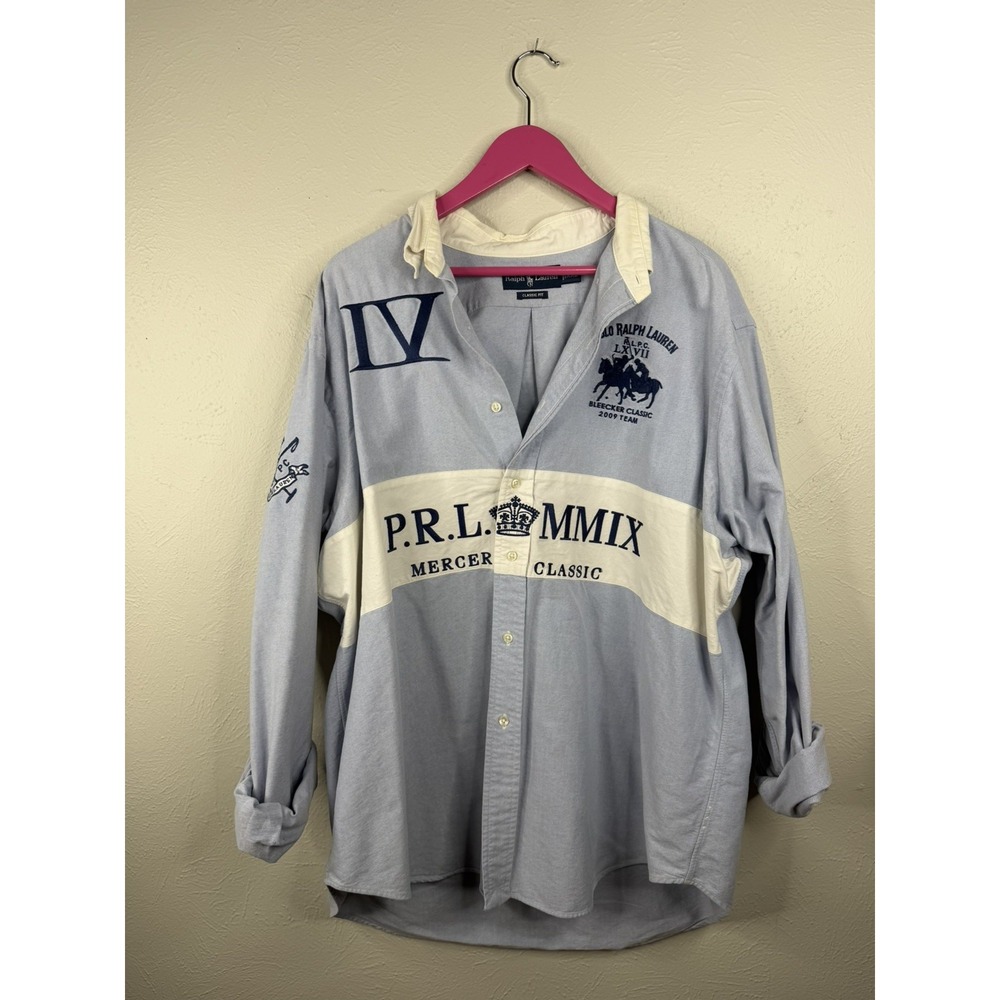 POLO RALPH LAUREN BLUE MERCER BLEEKER CLASSIC 2009 TEAM XXL Button Up Mens Y2K